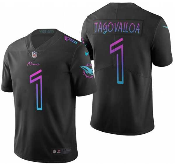 Men's Miami Dolphins #1 Tua Tagovailoa black vapor Limited Stitched Jersey Dyin